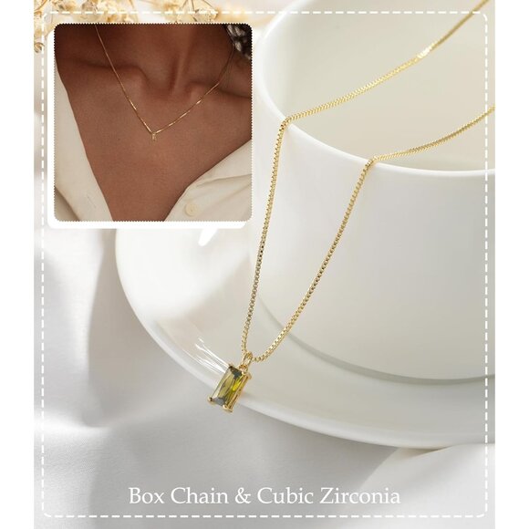 Women Peridot Birthstone Gold Blue Green Cubic Zirconia Pendant Gift Jewelry - Picture 3 of 9